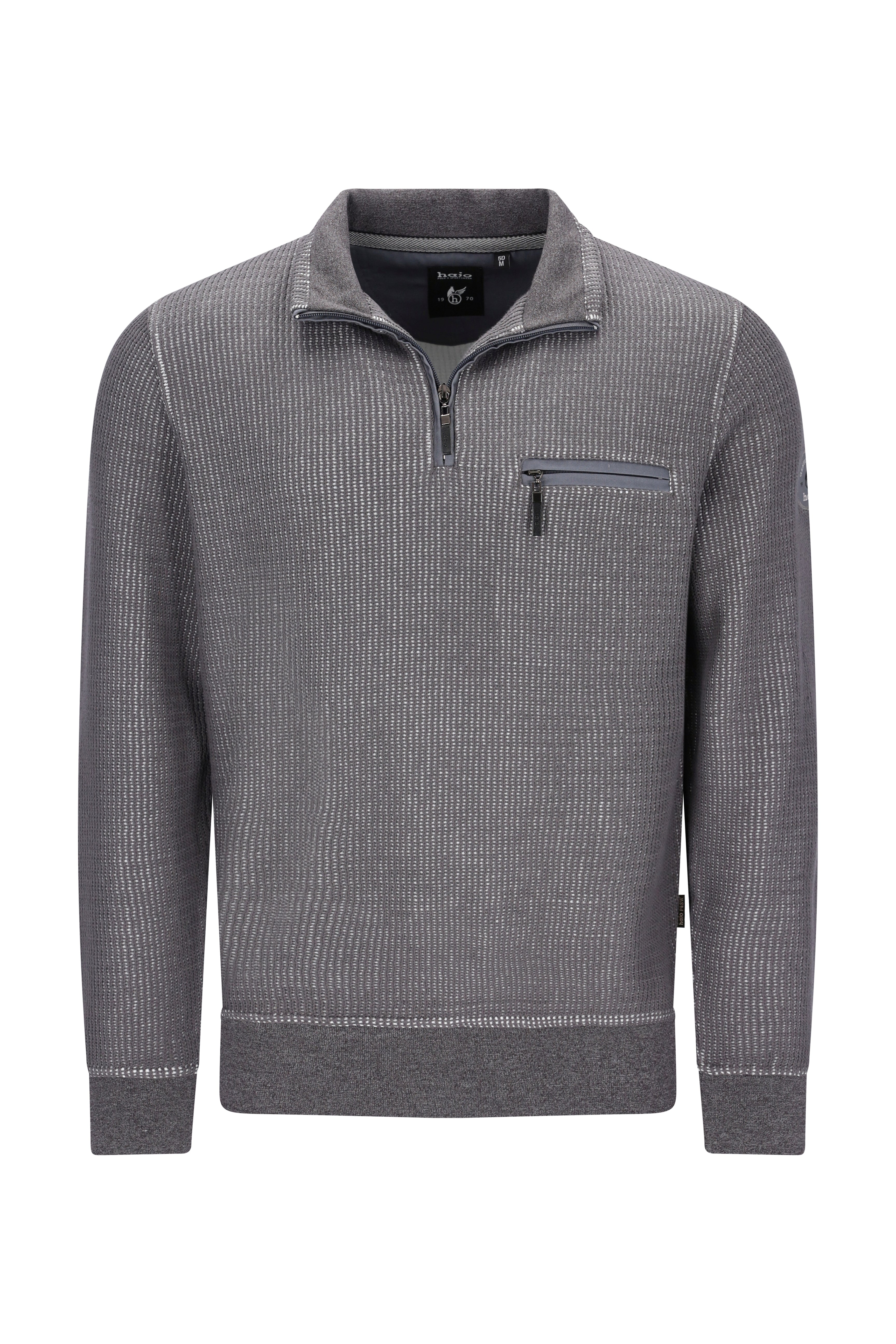 Sweatshirt in Zweiton-Längsstruktur mit Troyerkragen