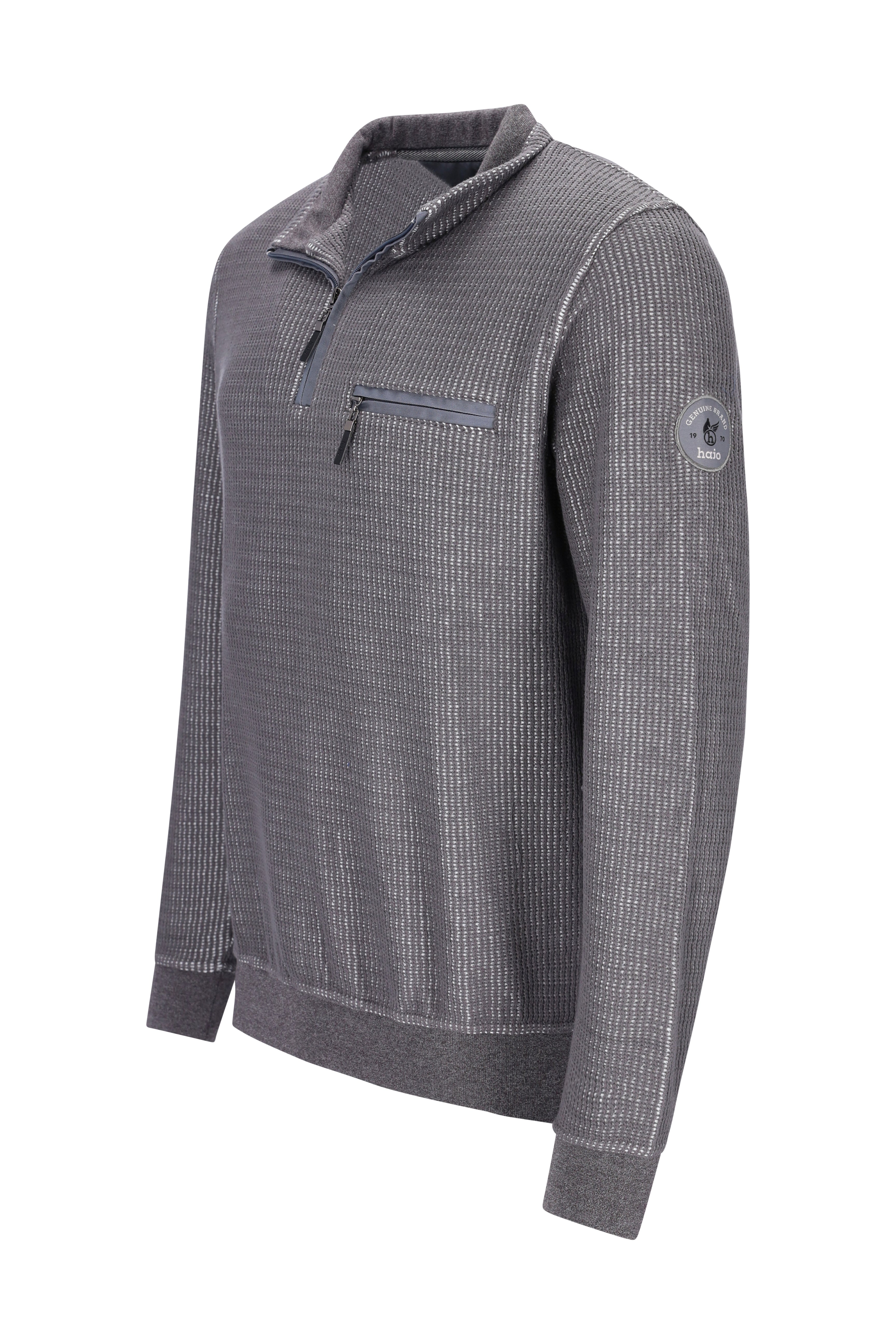 Sweatshirt in Zweiton-Längsstruktur mit Troyerkragen