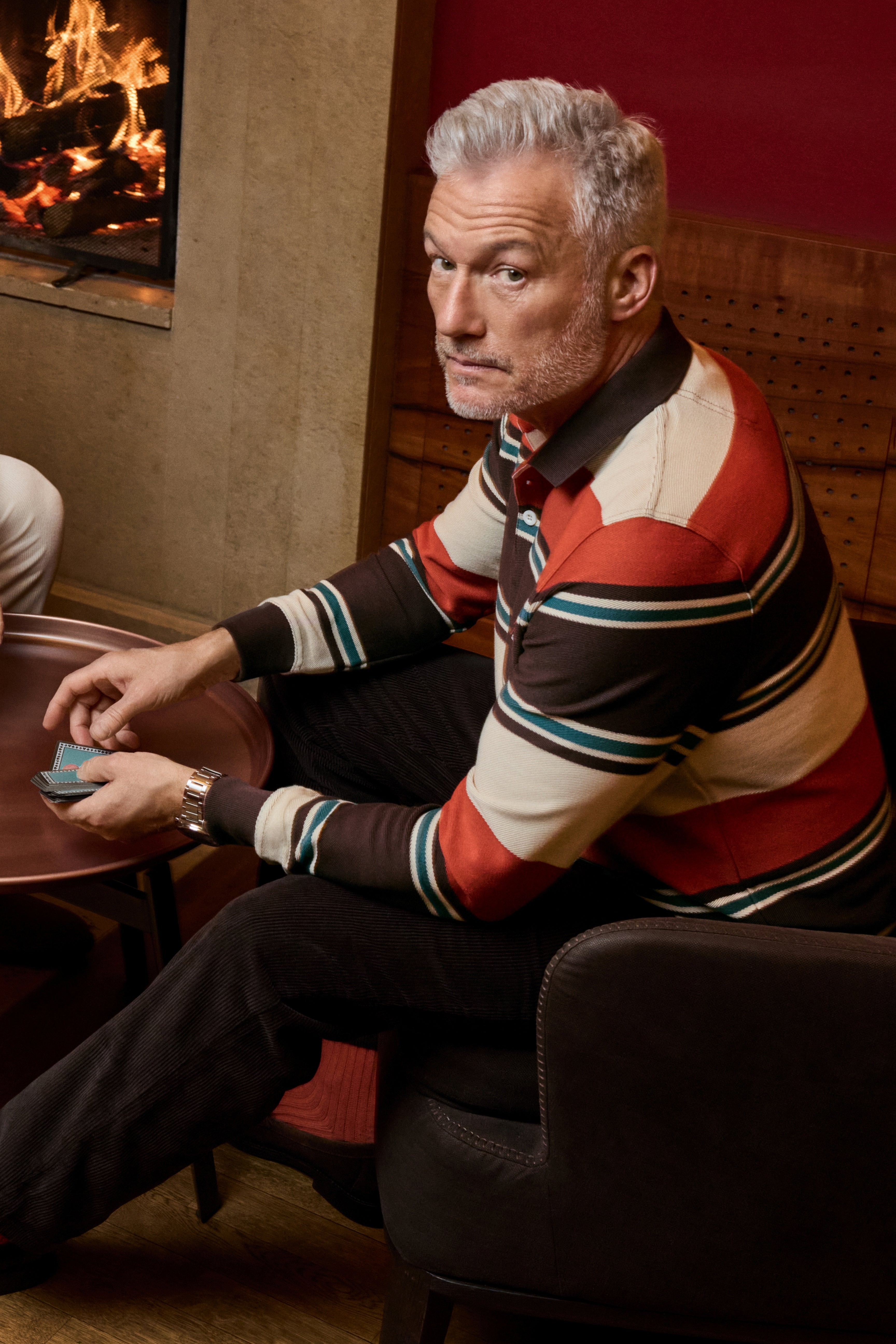 Rugbyshirt in Herringbone-Optik (stay fresh) und garngefärbtem Steifenverlauf