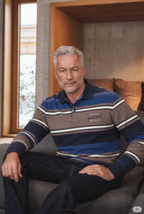 Rugbyshirt in Herringbone-Optik (stay fresh) und garngefärbtem Steifenverlauf