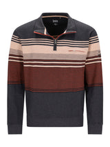 Troyer sweatshirt mit platziertem streifen in dunkelgrau mit beige und rostbraun horizontalen streifen und strukturstrick