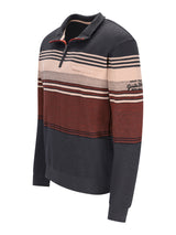 Troyer-sweatshirt mit platziertem streifen dunkelgrau mit beigen und rostfarbenen streifen und halbzippkragen