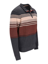 Troyer-sweatshirt mit platziertem streifen dark gray herren langarm polo-pullover mit beige creme und rostrot streifen