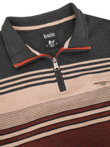 Dunkelgrauer und beiger gestreifter polo-troyer-sweatshirt mit halbzipper und orangem reißverschluss für frische looks