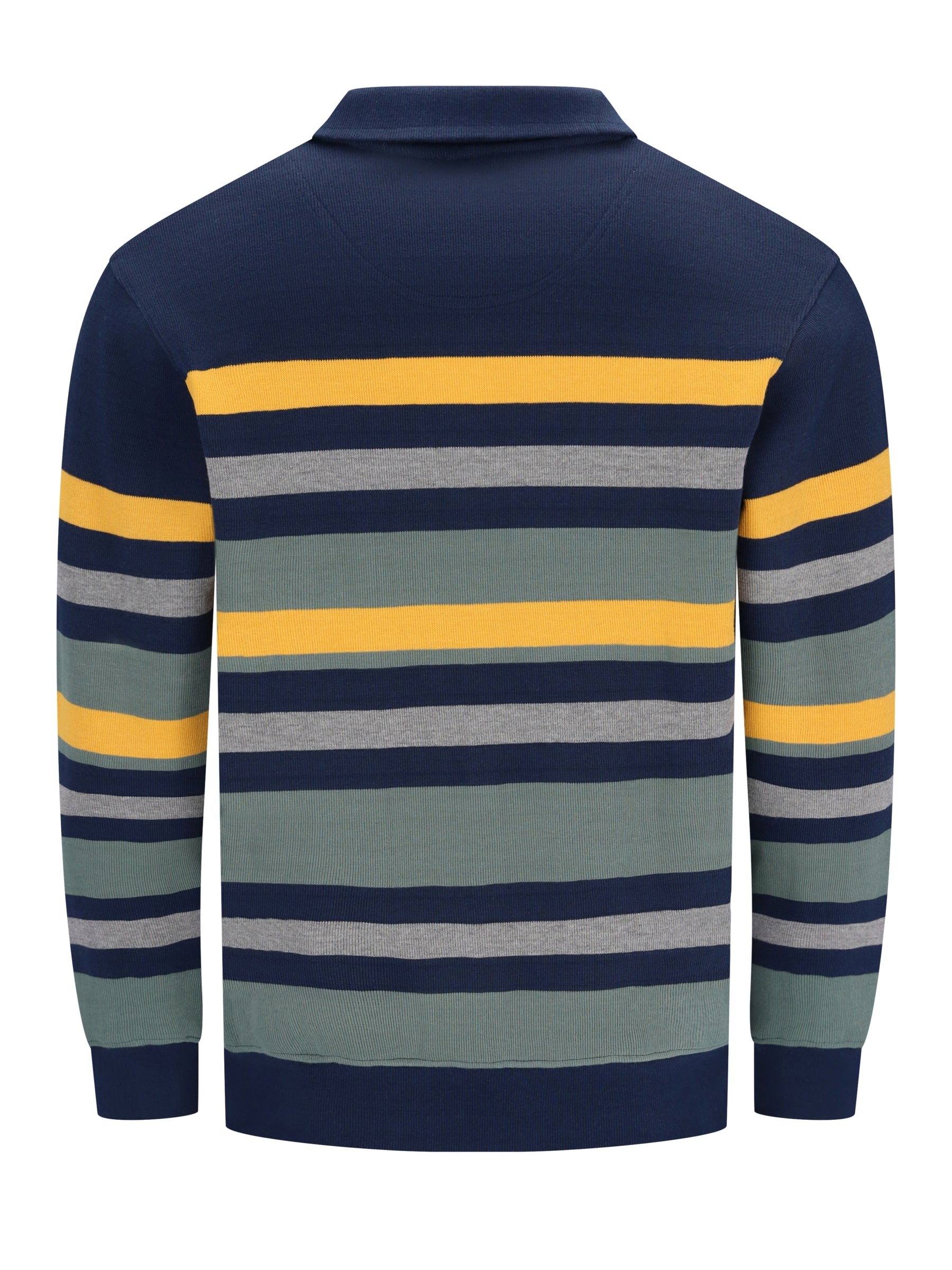 Stehkragensweatshirt mit navyblauen, gelben und grauen streifen aus reiner baumwolle mit gerippten bündchen