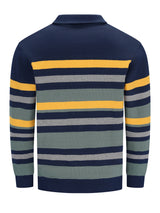Stehkragensweatshirt mit navyblauen, gelben und grauen streifen aus reiner baumwolle mit gerippten bündchen