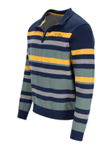 Stehkragensweatshirt mit platziertem streifendessin in navy blau gelb grau aus reiner baumwolle mit halbreißverschluss