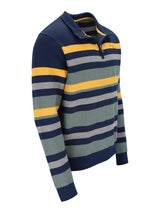 Stehkragensweatshirt mit platziertem streifendessin in marineblau gelb und grau aus reiner baumwolle mit rippenstrickkragen und bündchen
