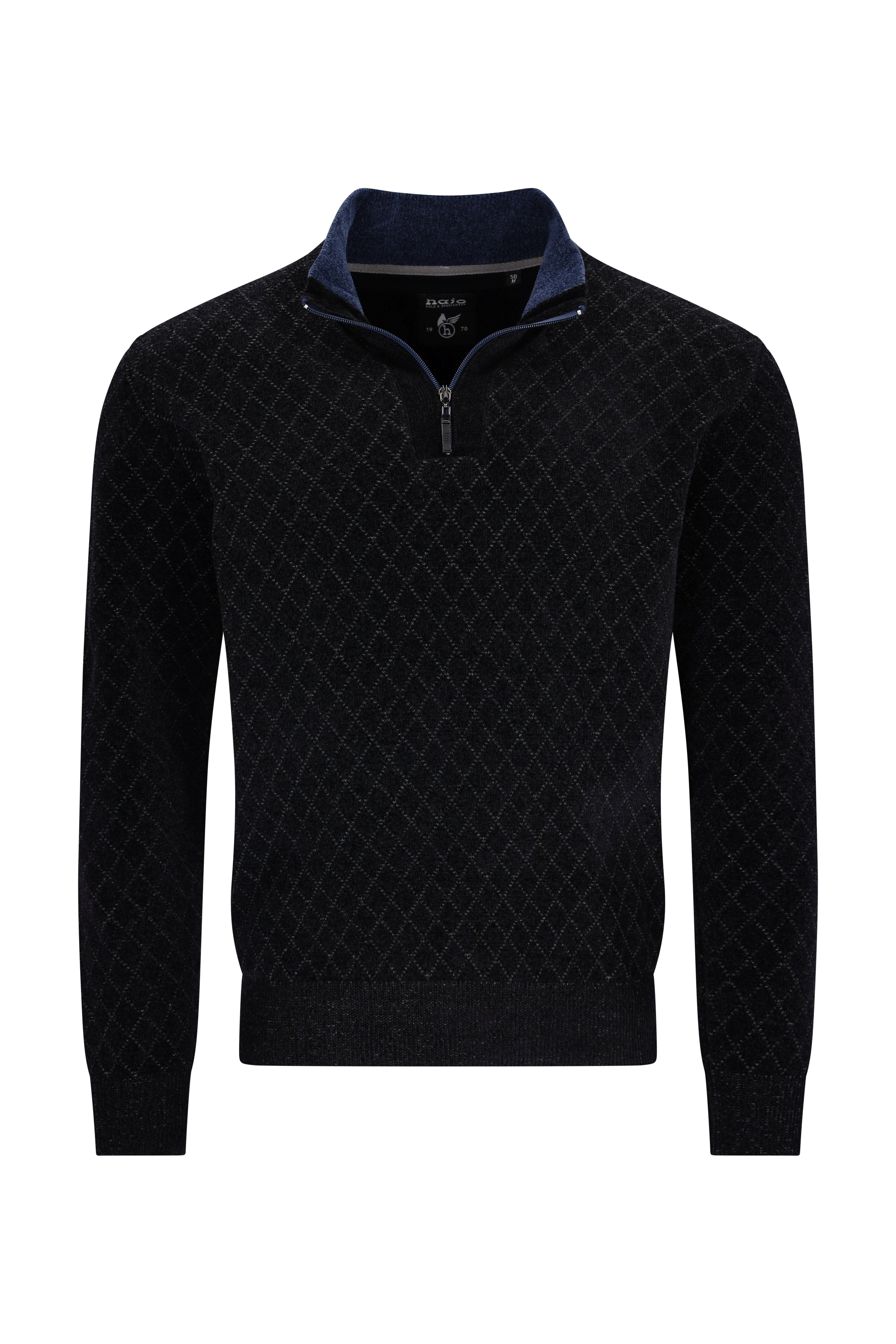Stehkragenpullover in Chenille mit Rautenjacquard allover