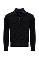 Stehkragenpullover in Chenille mit Rautenjacquard allover