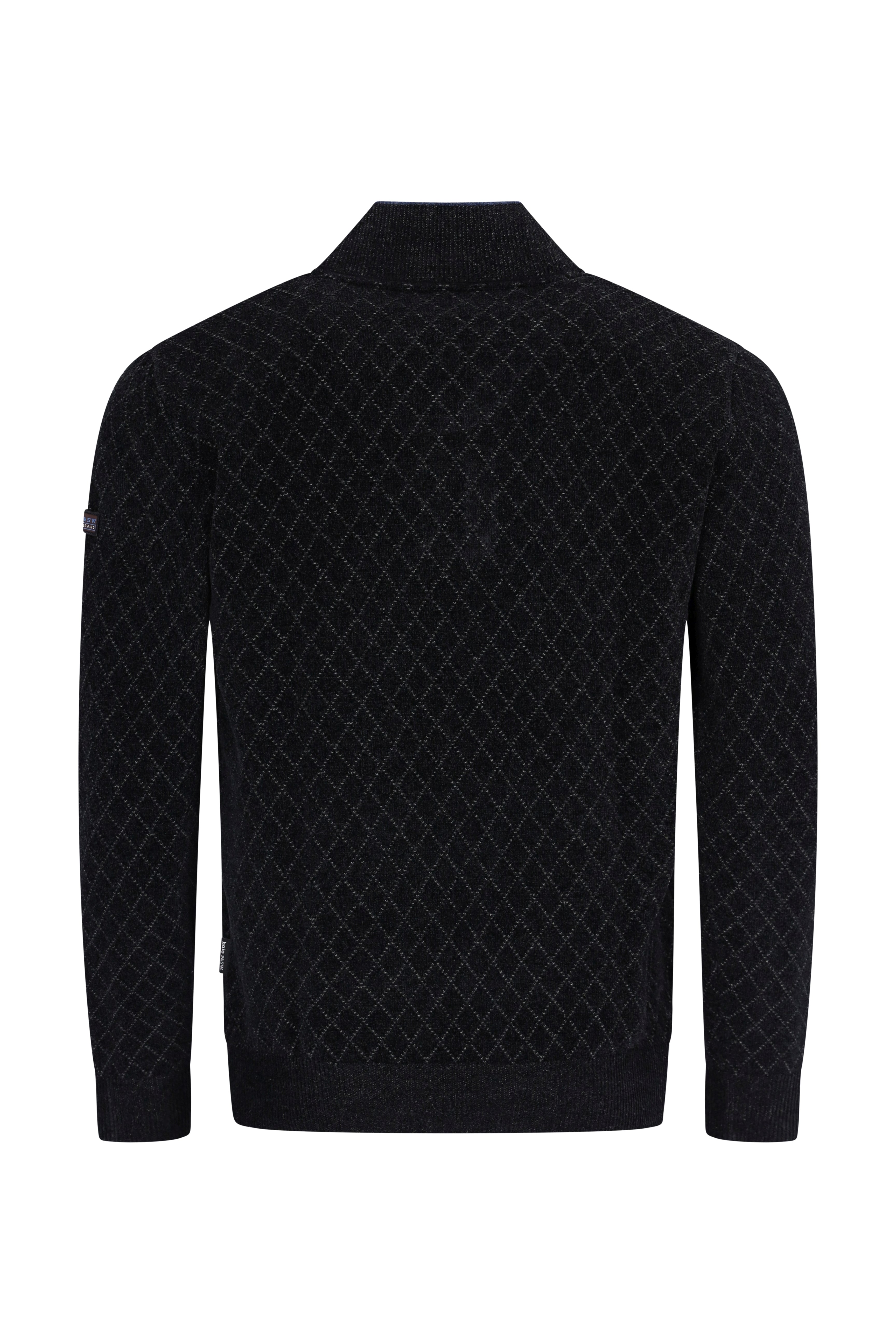 Stehkragenpullover in Chenille mit Rautenjacquard allover