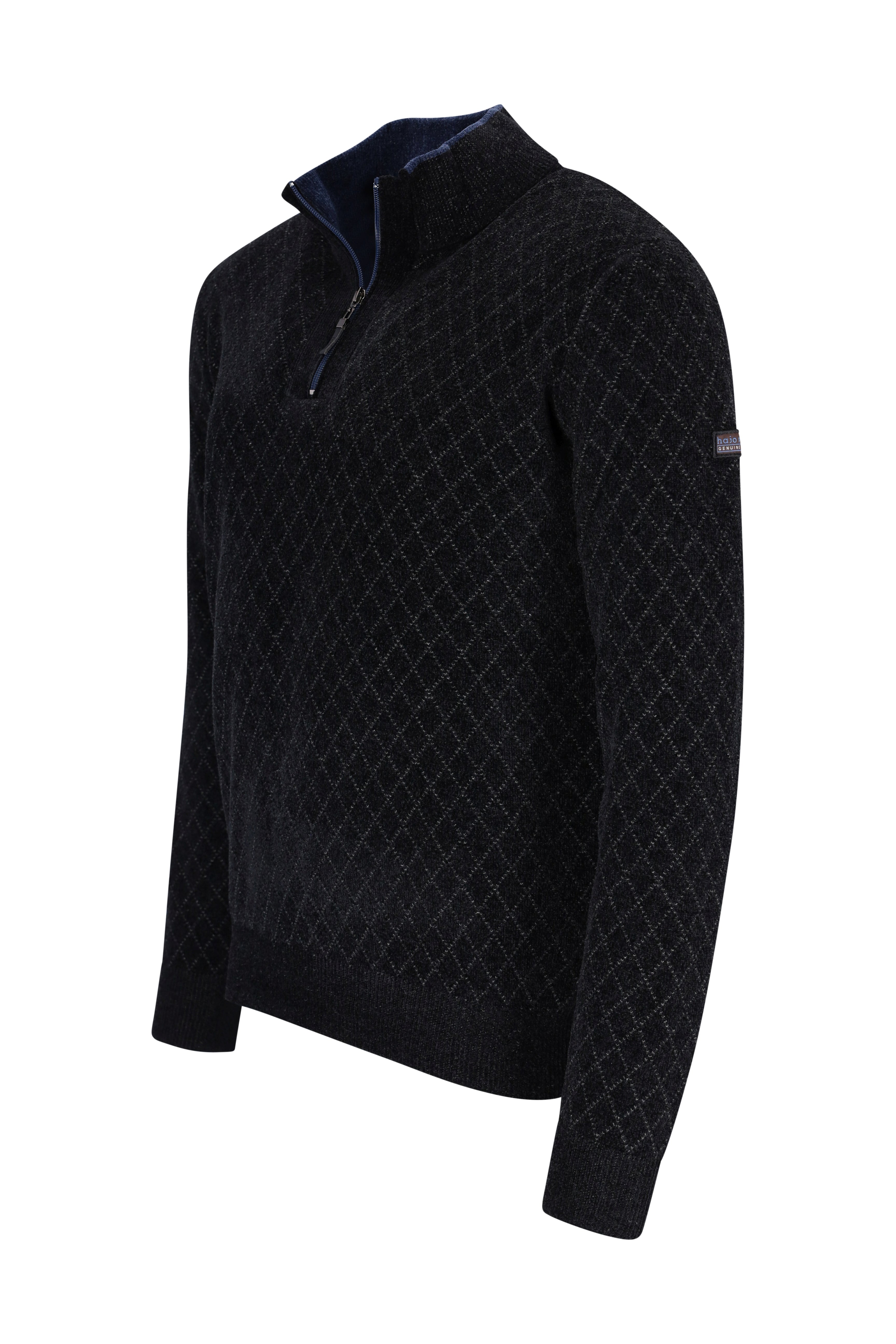Stehkragenpullover in Chenille mit Rautenjacquard allover