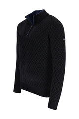 Stehkragenpullover in Chenille mit Rautenjacquard allover