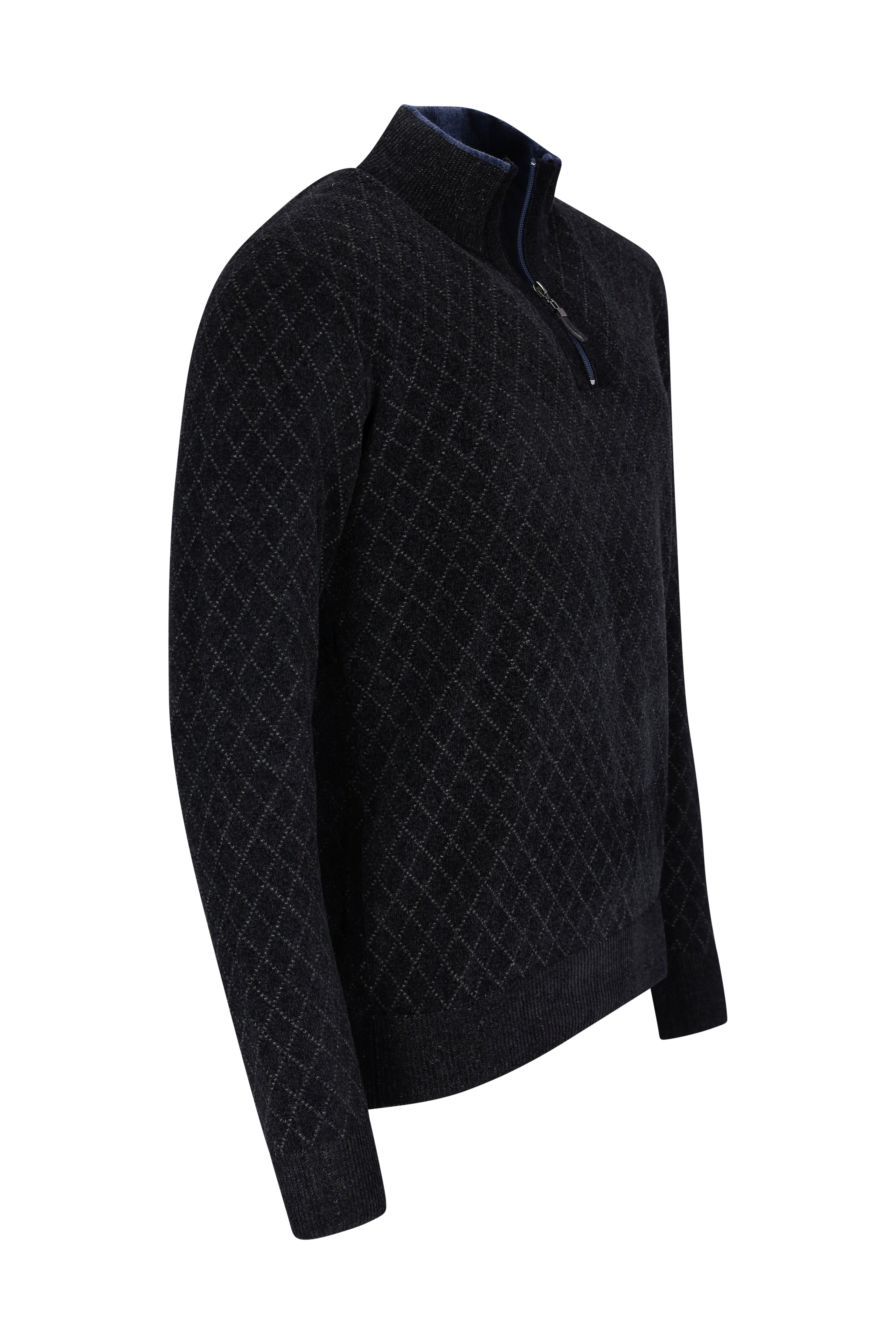 Stehkragenpullover in Chenille mit Rautenjacquard allover