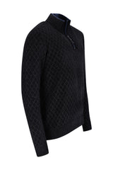 Stehkragenpullover in Chenille mit Rautenjacquard allover