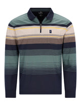 Herren poloshirt mit langarm, halbzipper kragen und garngefärbtem ringelstreifendessin in stay fresh qualität