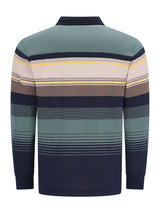 Herren langarm poloshirt mit garngefärbtem ringel streifendessin in teal navy beige und gelb in stay fresh qualität