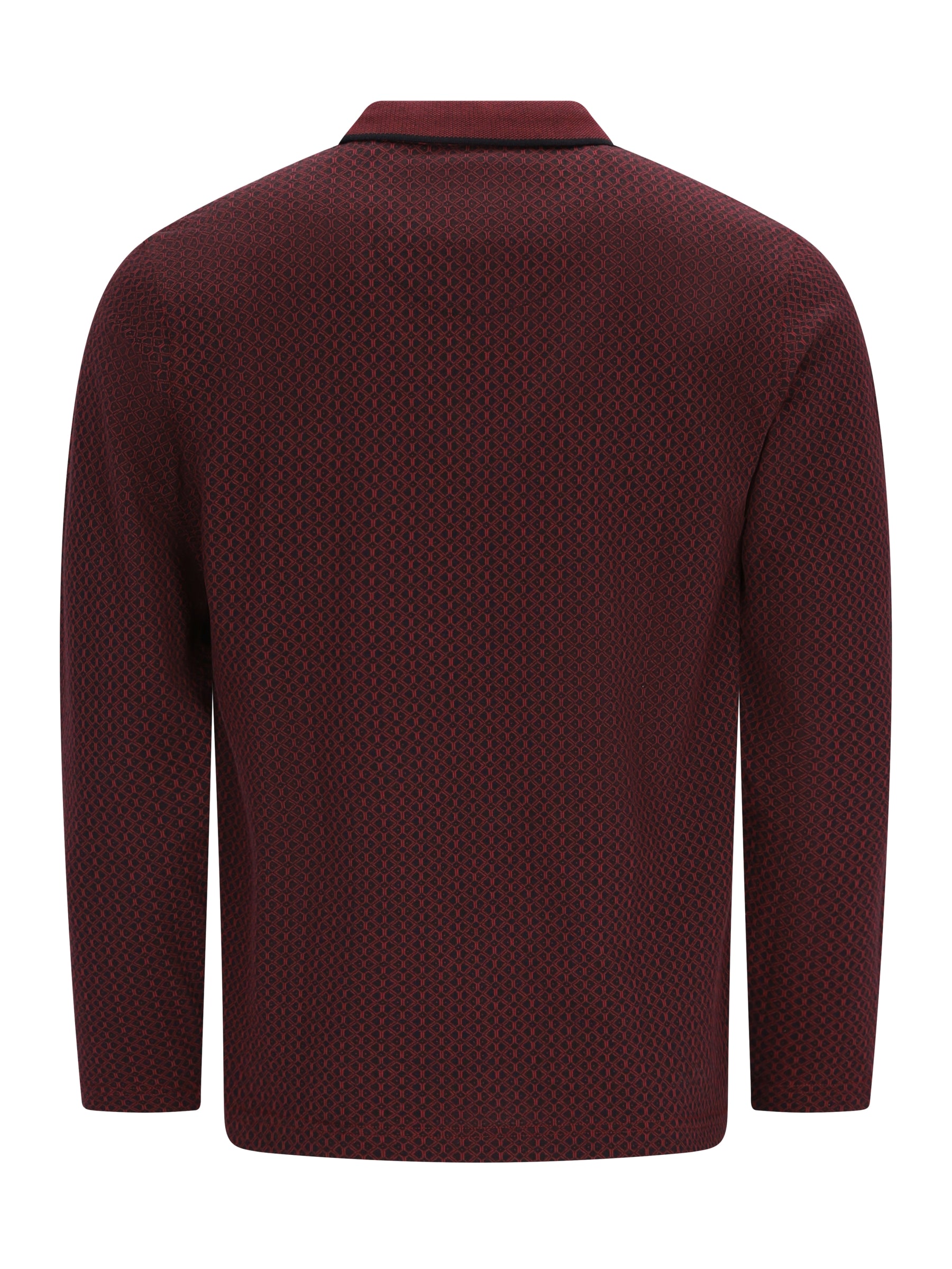 Maroon jacquard-polohemd mit flachstrickkragen und reißverschluss aus strukturiertem strick für angenehmen tragekomfort