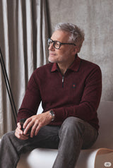 Jacquardpoloshirt mit Flachstrickkragen und Reißverschluss - stay fresh