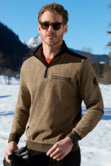 Sweatshirt mit Troyerkragen und Fischgratjacquard allover - stay fresh