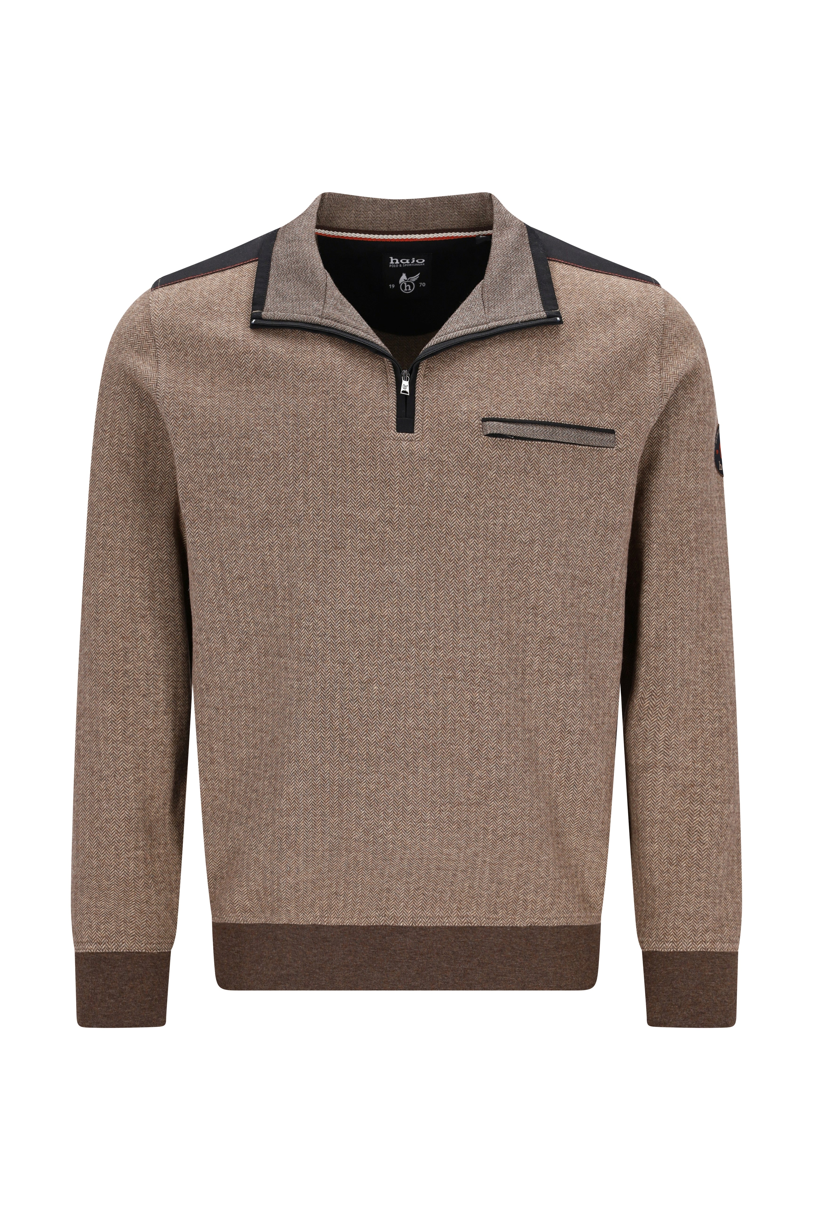 Sweatshirt mit Troyerkragen und Fischgratjacquard allover - stay fresh