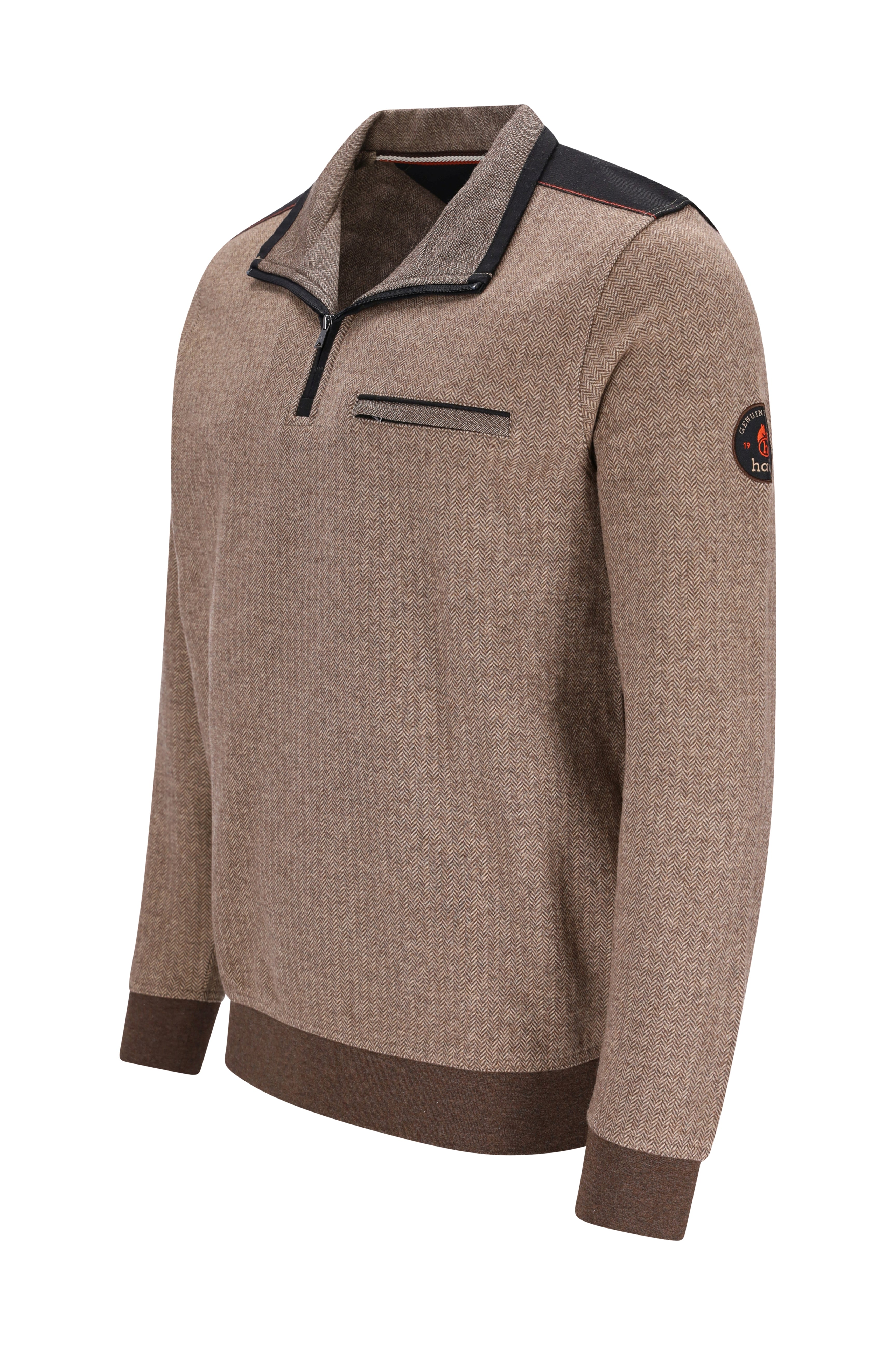 Sweatshirt mit Troyerkragen und Fischgratjacquard allover - stay fresh