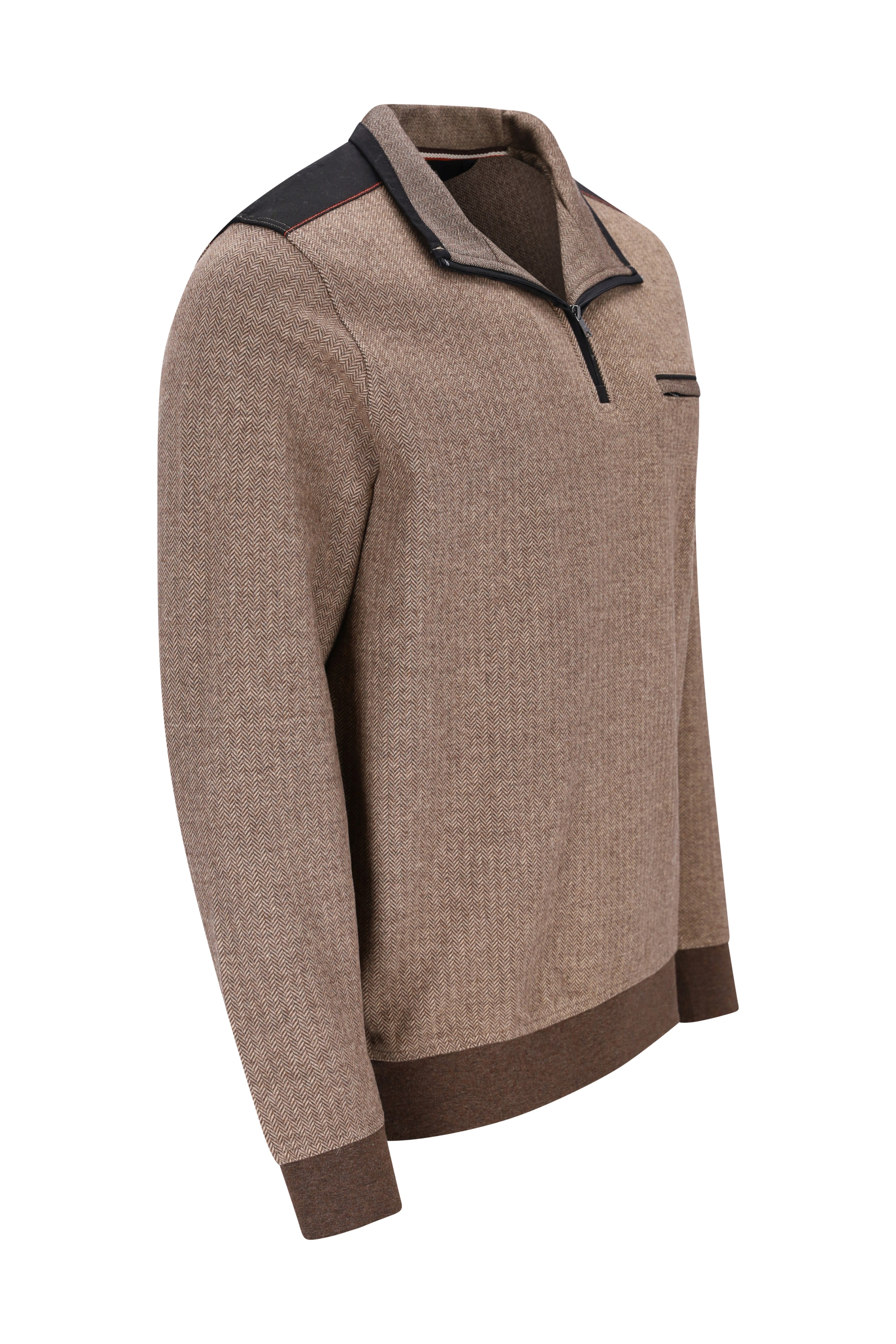 Sweatshirt mit Troyerkragen und Fischgratjacquard allover - stay fresh