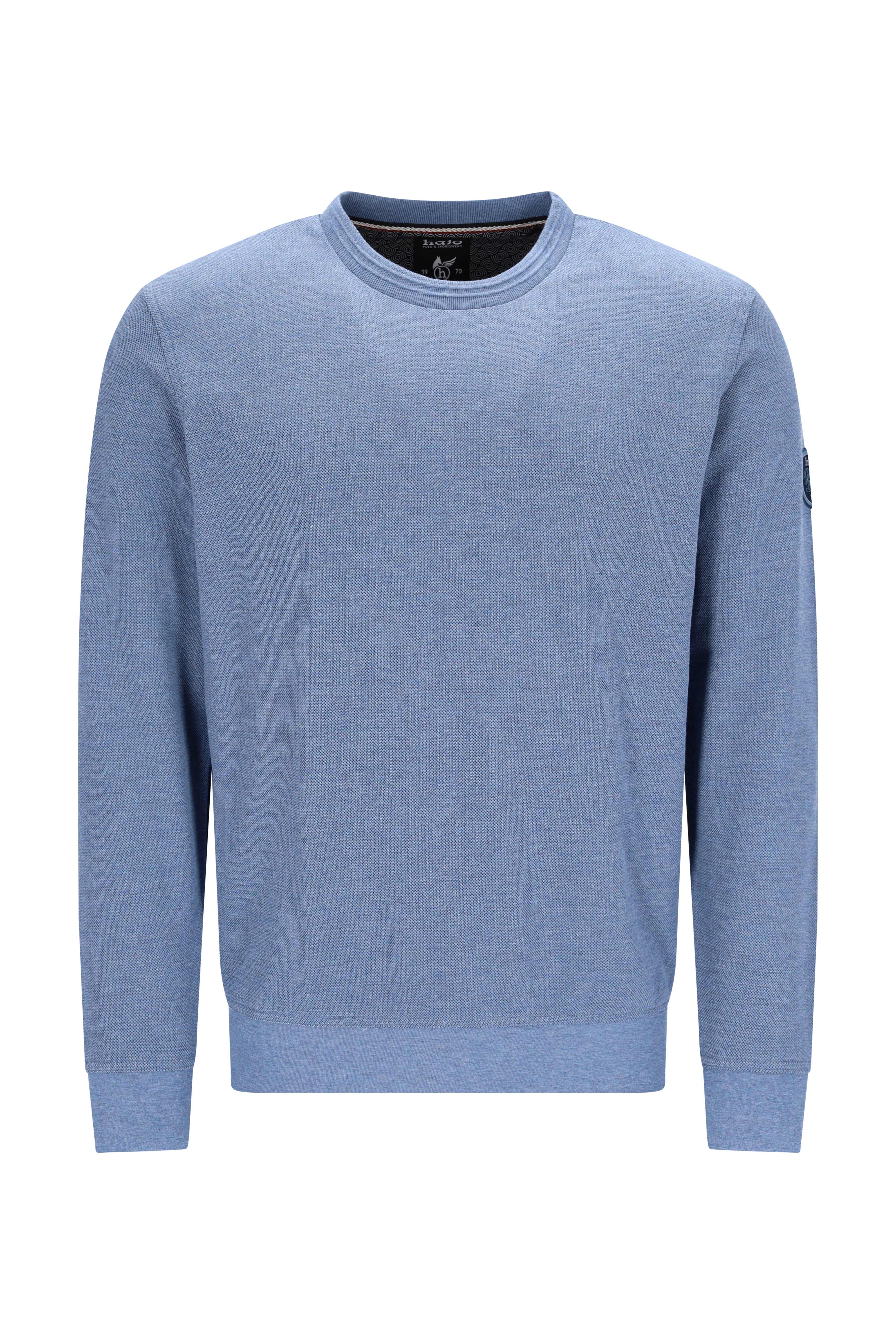 Pikee-sweatshirt in zweiton mit rundhals aus leicht strukturiertem hellblauem strick mit dezentem muster und gerippten bündchen