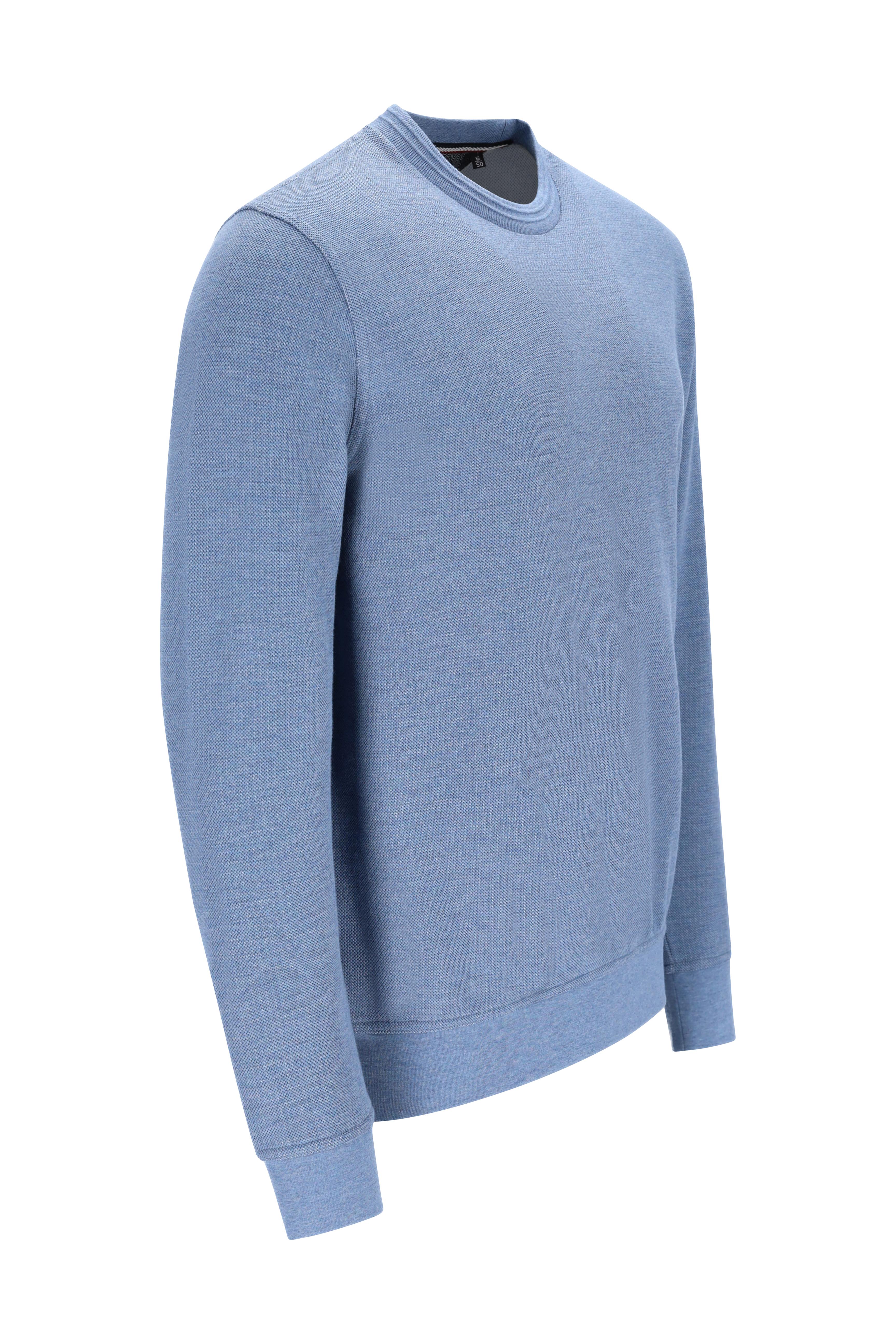 Leichten blau texturierten pikee-sweatshirt mit rundhals und gerippten bündchen und saum in zweiton