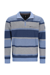 Blau-grau gestreifter pikee sweatshirt mit langarm und troyerkragen aus zweiton mit rippenbündchen