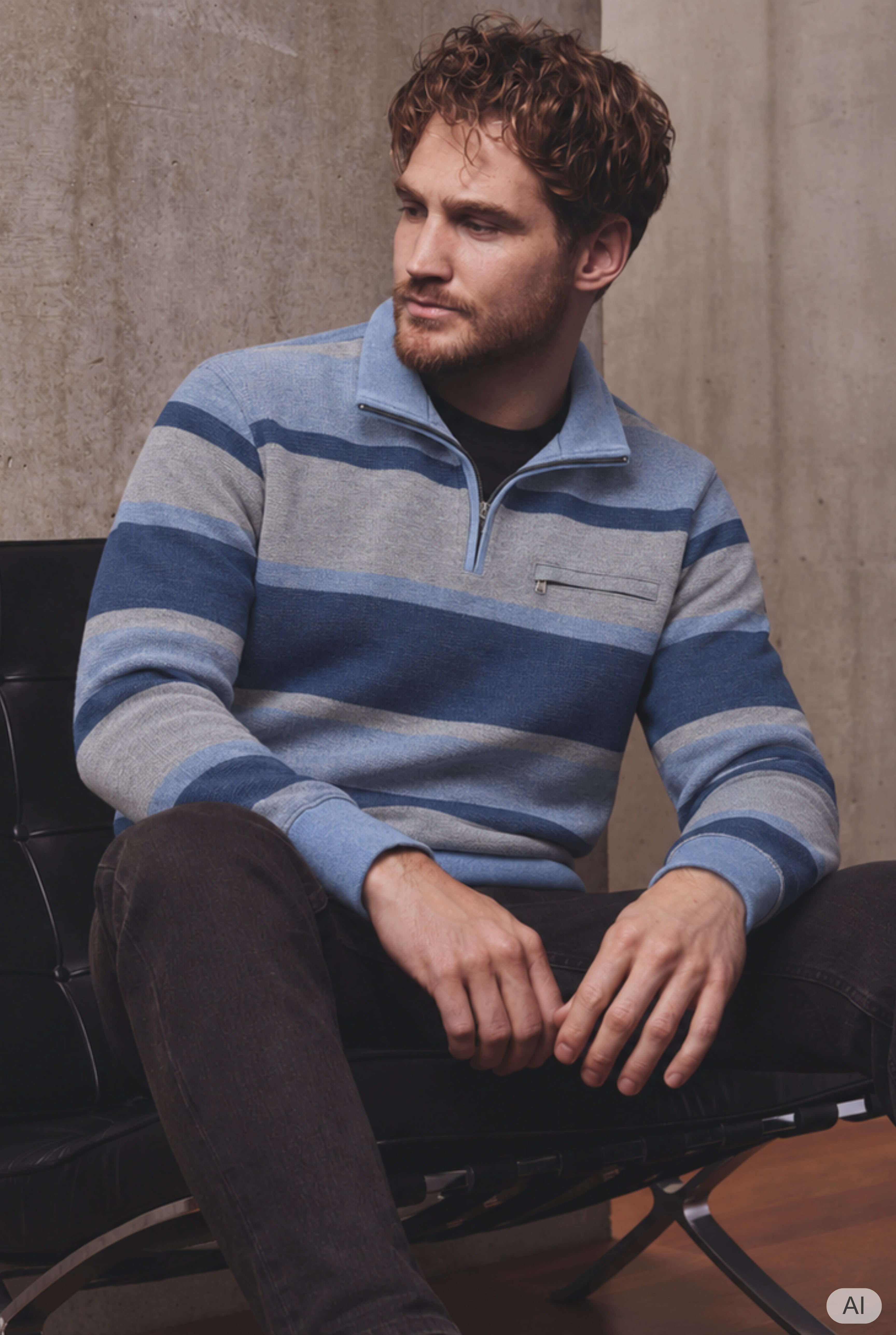 Pikee-Sweatshirt in Zweiton mit Troyerkragen