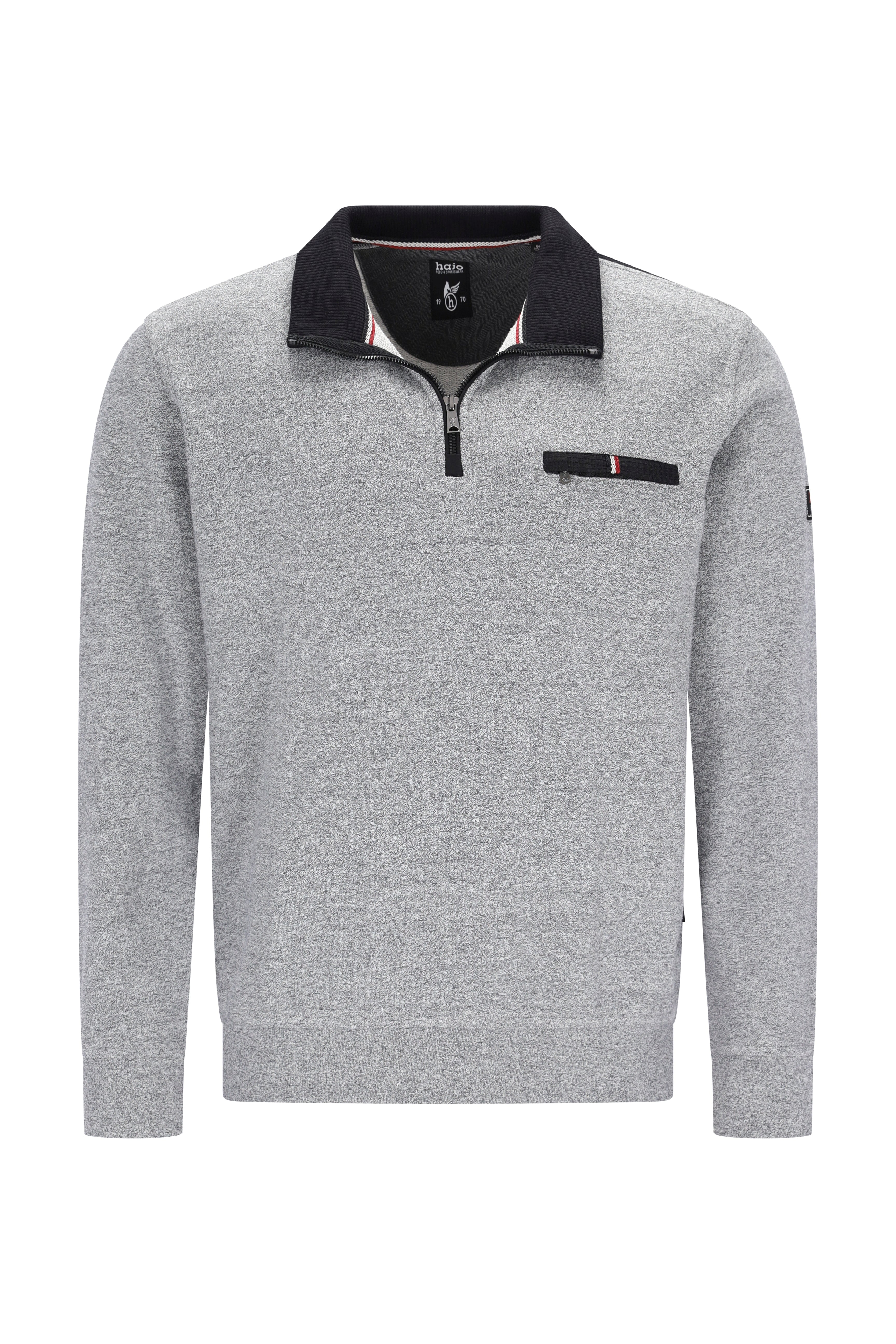 Mouline-Sweatshirt mit kontrastigem Troyerkragen und strukturierten Schulterbesätzen