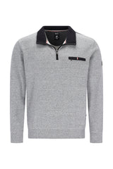 Mouline-Sweatshirt mit kontrastigem Troyerkragen und strukturierten Schulterbesätzen