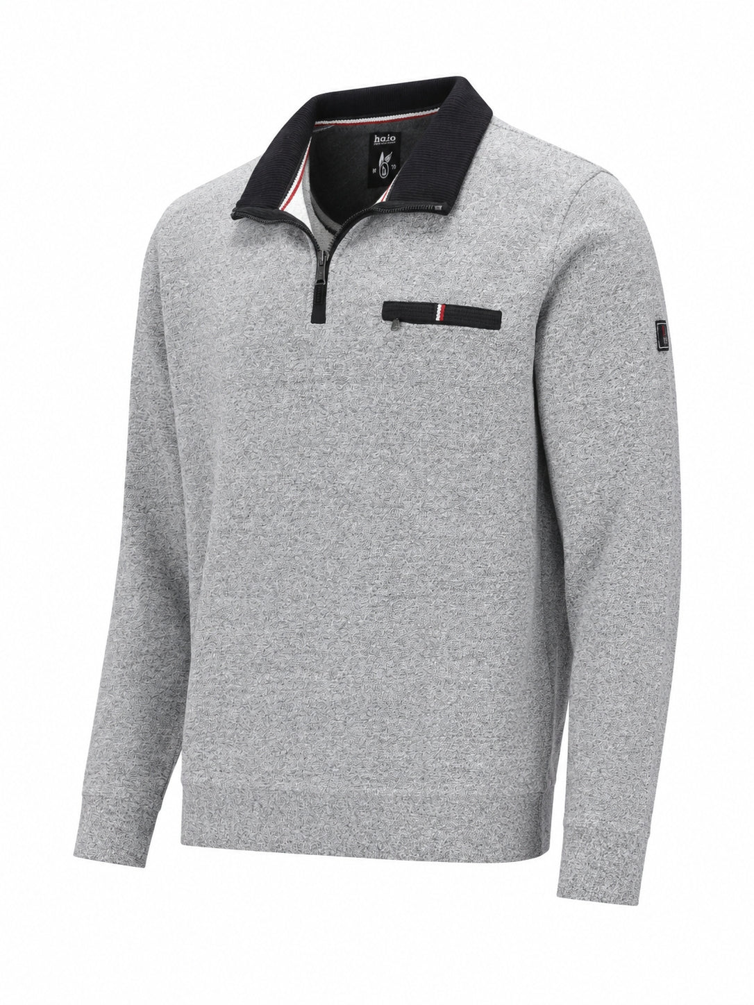 Mouline-Sweatshirt mit kontrastigem Troyerkragen und strukturierten Schulterbesätzen