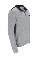 Mouline-Sweatshirt mit kontrastigem Troyerkragen und strukturierten Schulterbesätzen