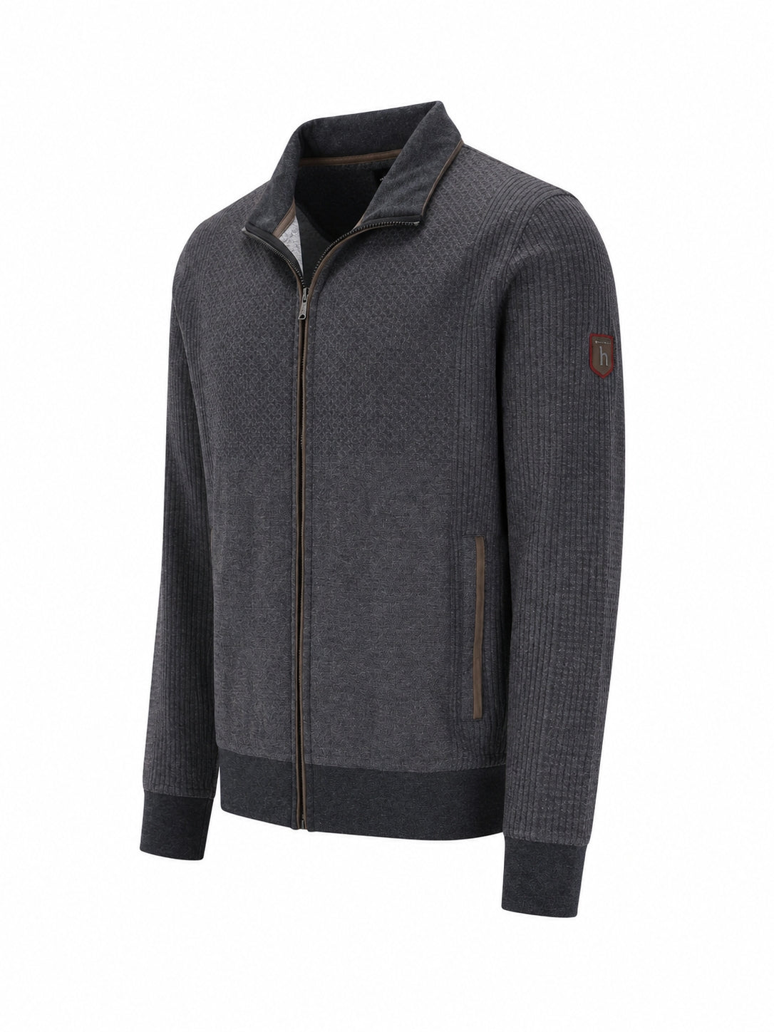 Troyer-Sweatjacke mit durchgehendem Reißverschluss in Strukturmix - stay fresh