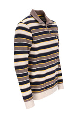 Ein herren langarm polo shirt troyersweatshirt in multicolor streifen mit rippenkragen und manschetten