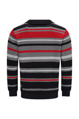 Herren troyersweatshirt allover gestreift mit längs verlaufendem nadelzug in schwarz rot und grau mit kragen