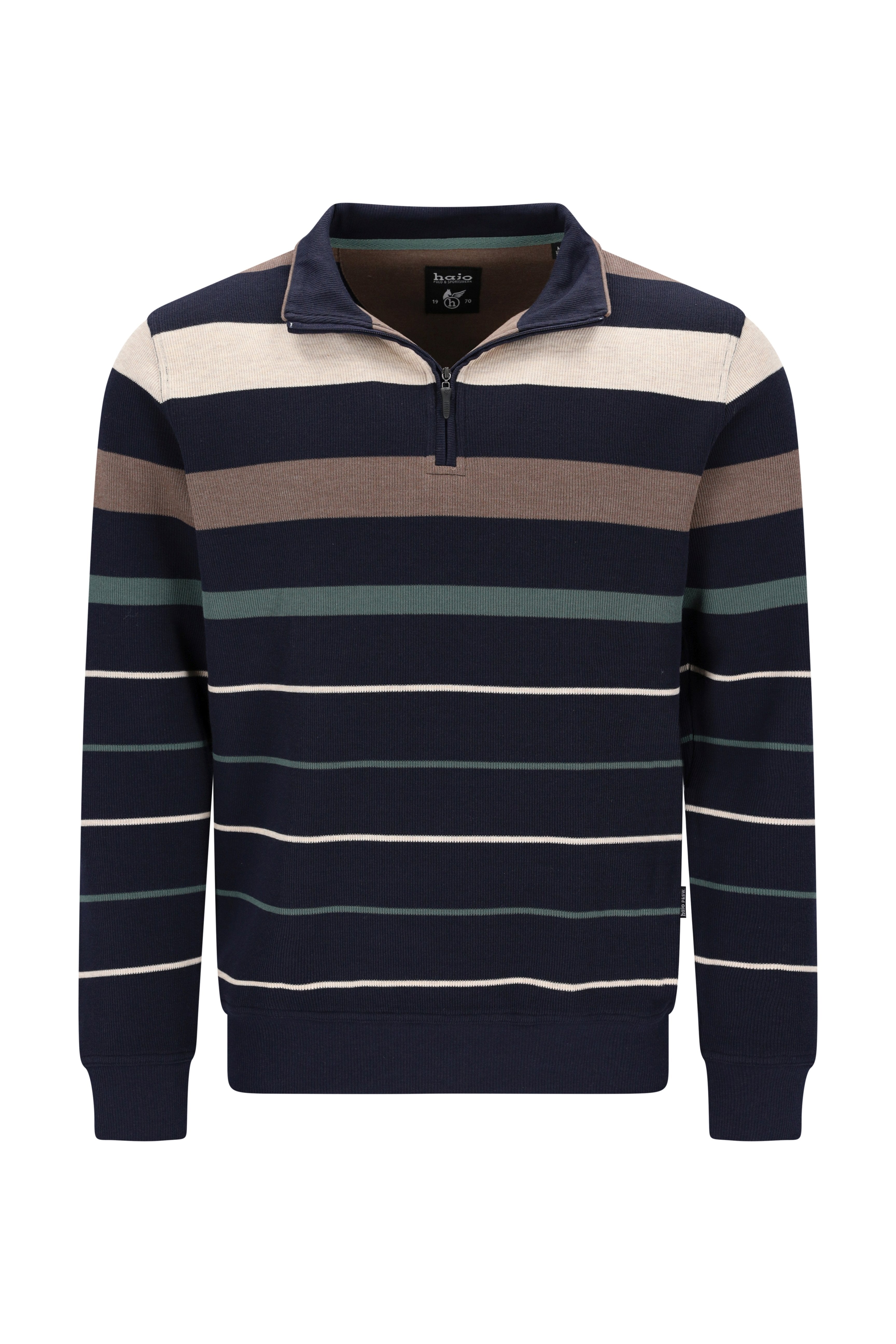 Navyblauer beige und gedämpft grüner troyersweatshirt mit garngefärbten streifen in stay fresh qualität