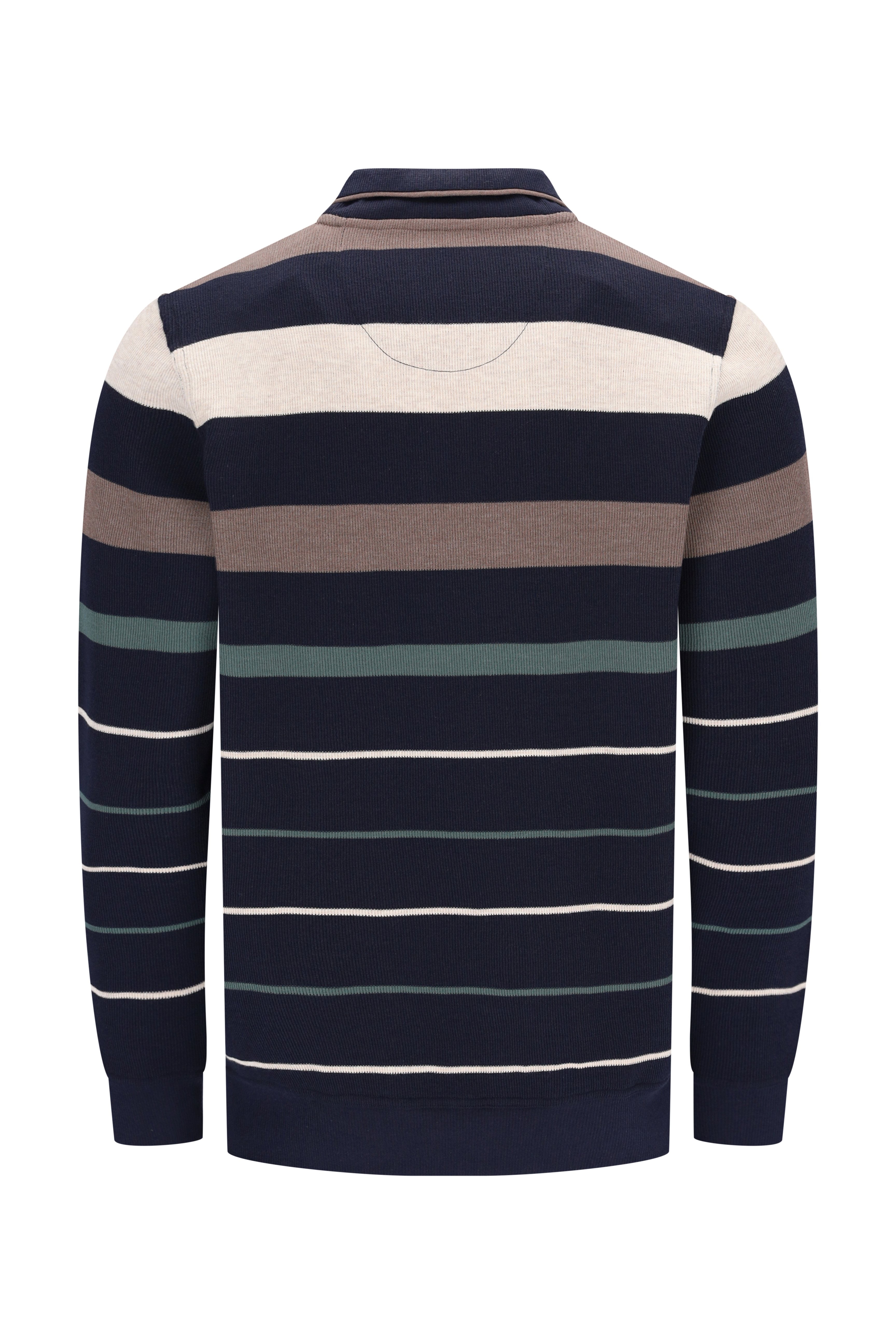 Navyblauer, beiger und teal gestreifter Troyersweatshirt mit garngefärbten platzierten streifen und geripptem kragen und manschetten