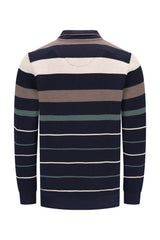 Navyblauer, beiger und teal gestreifter Troyersweatshirt mit garngefärbten platzierten streifen und geripptem kragen und manschetten