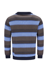 Men’s troyersweatshirt mit langenärmeln in bewegtem pfauenaugendessin braun und hellblau mit navy-rippkragen, bündchen und saum