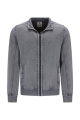 Graue sweatjacke in slubgarn gewaschen aus baumwolle mit bomberjacke stil, reißverschluss, zwei seitentaschen und gerippten bündchen