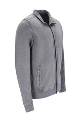 Graue sweatjacke in slubgarn gewaschen mit strukturierter oberfläche und rippenbündchen an ärmeln und saum