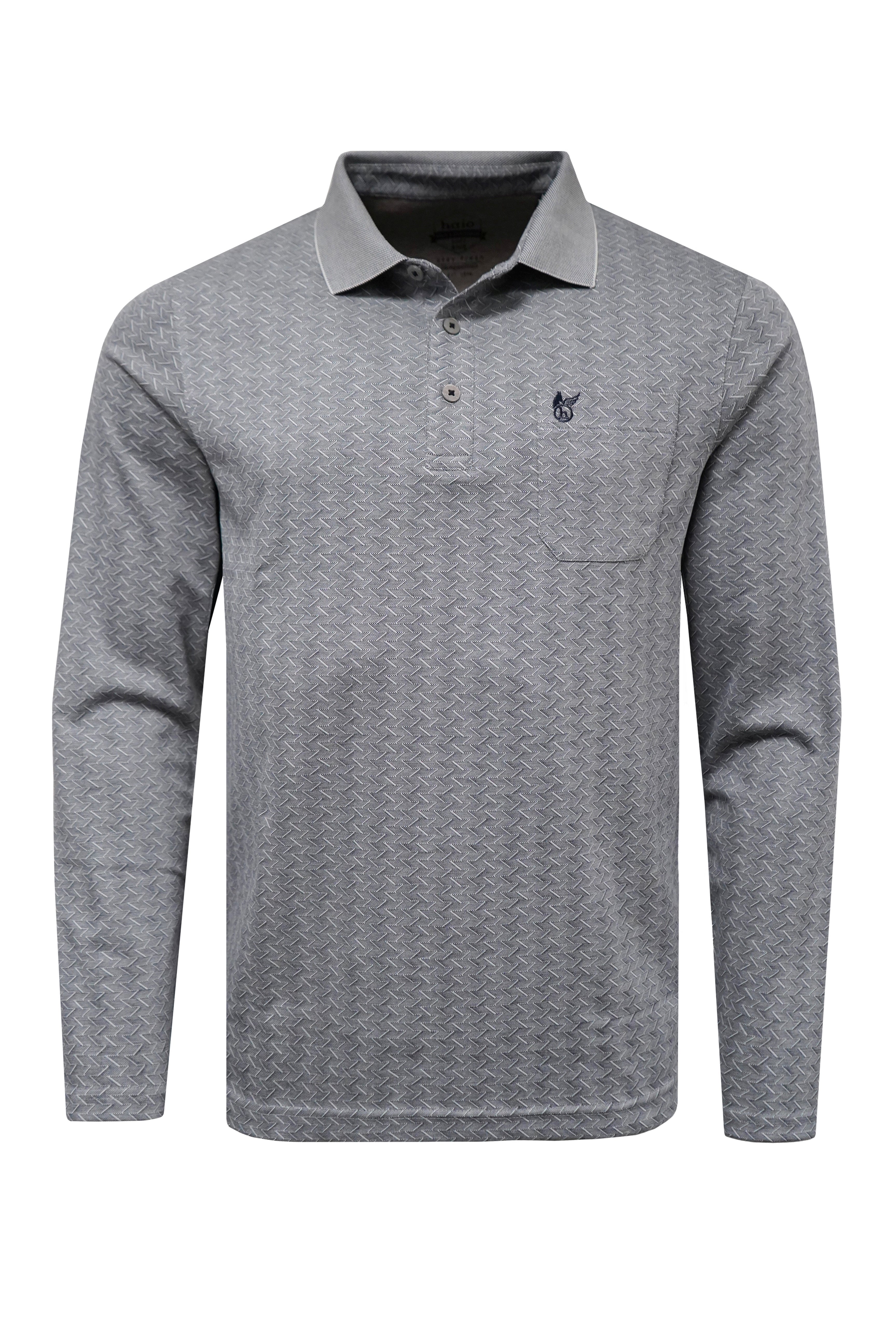 Softknit-Polo mit Flachstrickkragen und 3-er Knopfleiste in Alloverjacquard