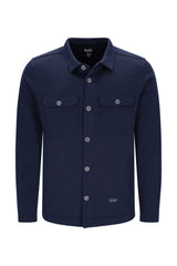 Navyblaues langärmeliges sweat-overshirt mit knöpfen und zwei brusttaschen aus unifarbenem stoff