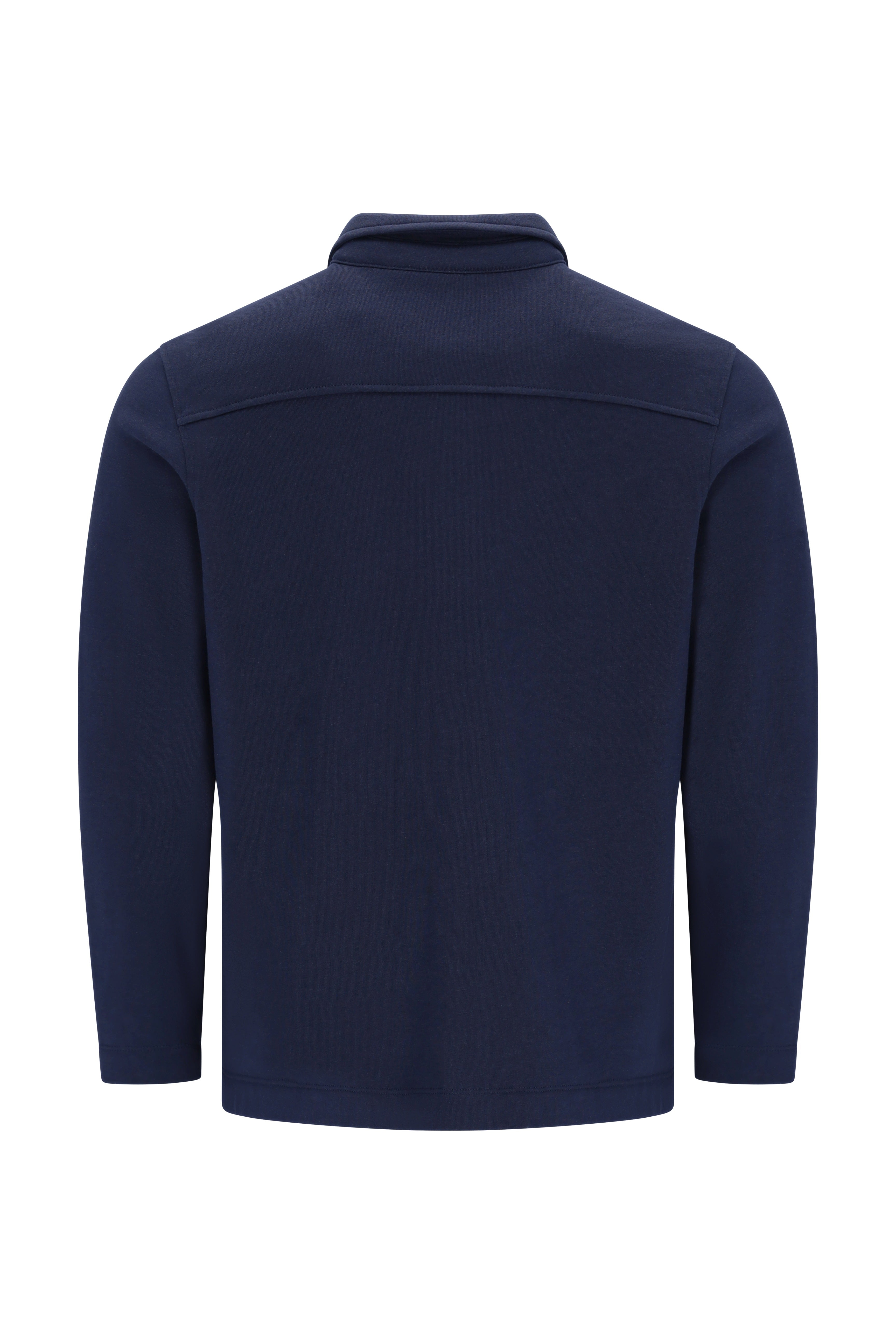 Navyblaue fleece sweat-overshirt mit langen ärmeln und stehkragen in uni für kühlen wettergebrauch