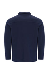 Navyblaue fleece sweat-overshirt mit langen ärmeln und stehkragen in uni für kühlen wettergebrauch