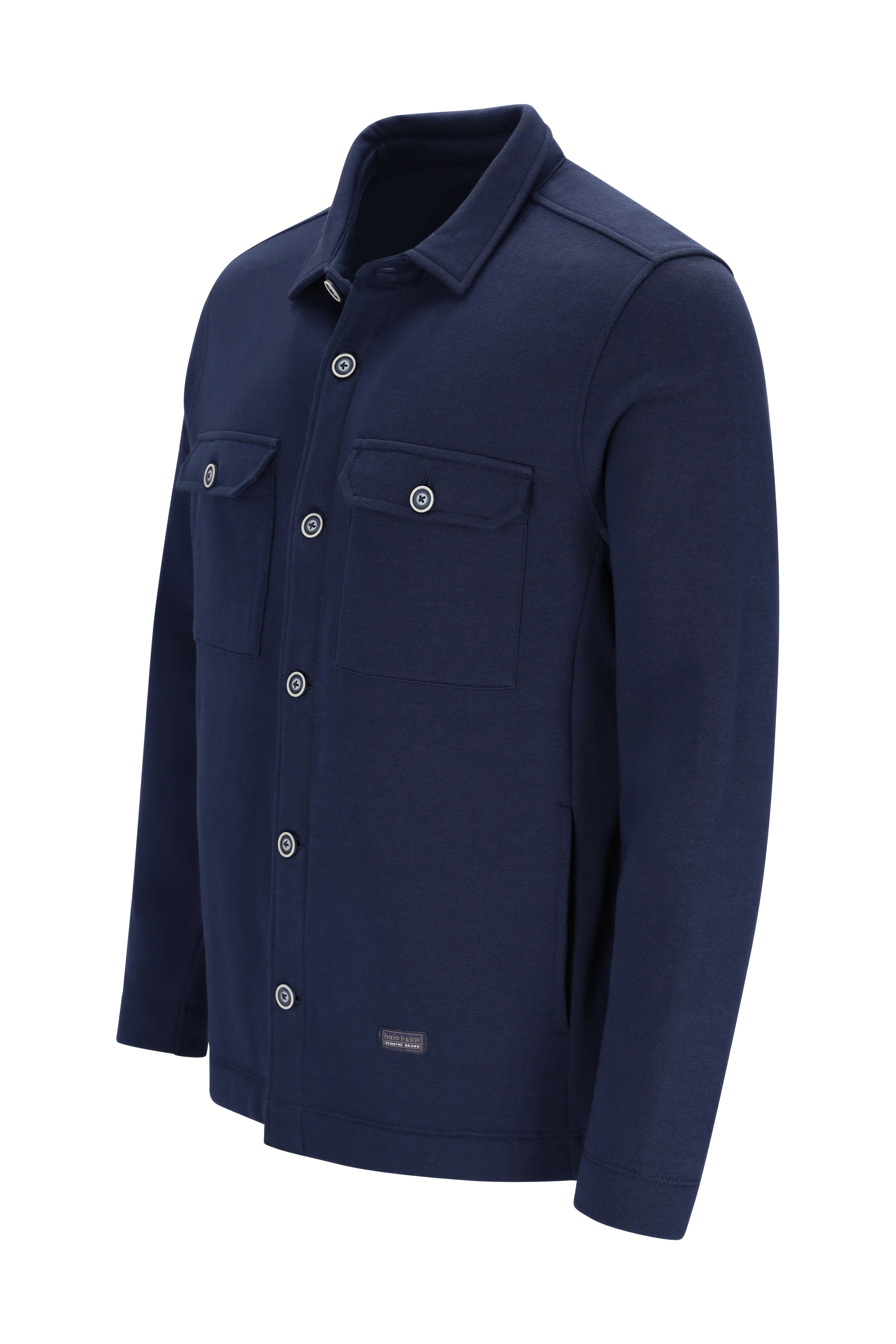Navy blaue sweat-overshirt uni mit knöpfen und zwei brusttaschen aus hochwertigem stoff