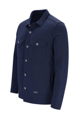 Navy blaue sweat-overshirt uni mit knöpfen und zwei brusttaschen aus hochwertigem stoff